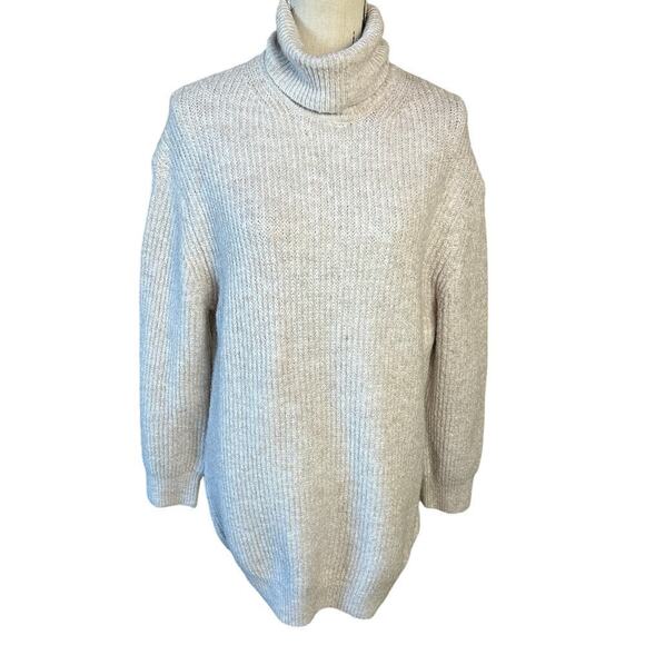 Pull & Bear Turtleneck Sweater Long Chunky Beige Casual Relaxed Soft Size S - Picture 1 of 8